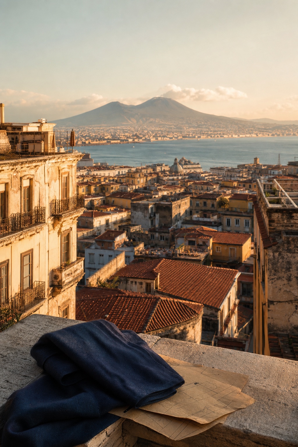 Naples and Mount Vesuvius at golden hour
